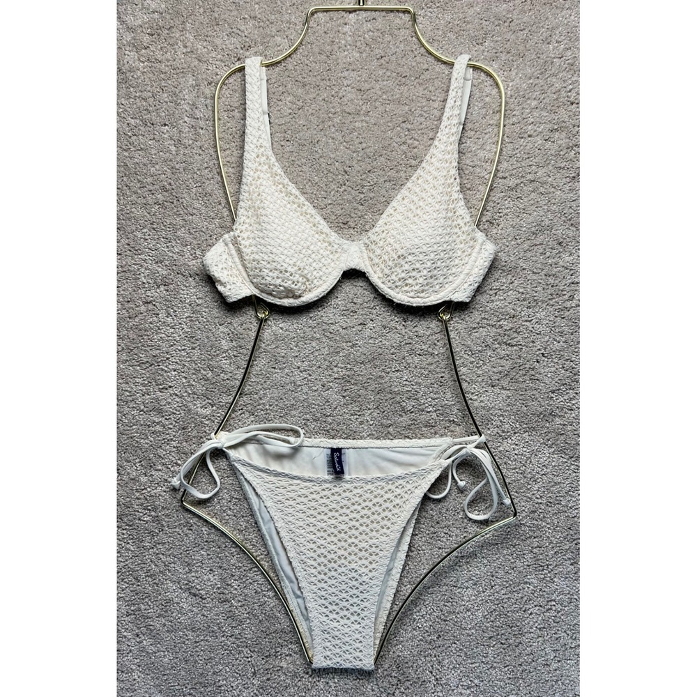 Splendid Cream Crochet Bikini Swimsuit Set Underwire Women's BOHO Chic Small